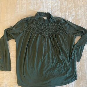 Sundance mock turtleneck, smocked cotton shirt